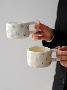 1 Set Floral Ceramic Coffee Cup & Saucer Set, Large Capacity Hand-Painted Ceramic Cup With Coaster, Heart/Flower Pattern, Vintage Style Coffee/Afternoon Tea Dinnerware, Suitable For Spring Brunch, Country Gathering, Women, Commercial Use, And Gifting - Multicolor - View 11