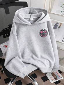 Tween Girls' Smiling Face Print Warm Hooded Sweatshirt