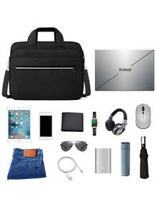 NEWHEY 15.6英寸笔记本电脑包，公文包款式，防水笔记本电脑手提包，可扩展笔记本电脑斜挎包，男士适用，适合旅行、商务和工作场合 - 黑色 - 查看 6