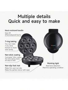 1 件装甜甜圈机迷你甜甜圈机适用于早餐、小吃、甜点等，具有不粘表面，1000W 可制作 7 个可爱的 5 厘米甜甜圈厨房电器家用甜甜圈机华夫饼机 - 查看 5