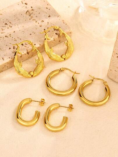 1 Pair/3 Pairs Of European And American French High-End Retro Round Earrings For Women With Niche Designs, Cross-Border 18K Stainless Steel Earrings And Earrings