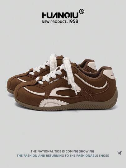HUANQIU 2025新款男鞋男士滑板鞋一双时尚休闲高帮透气居家办公户外运动鞋多功能轻便舒适德迅鞋赛车鞋休闲鞋跑步鞋棕色四季鞋