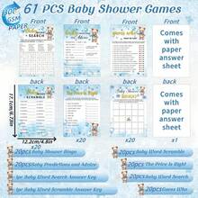 61pcs Blue Bear Bath Time Game Set, Includes 6 Games - Double-Sided Printing, 20 Games Per Page, Such As Shower Bingo, Word Scramble, Word Search, Predictions & Suggestions, Price Match, Who (Blue Bear), With Answer Key. - Blue - View 3