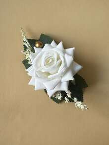 1件自然灵感人造花、叶和水果装饰胸花，适用于婚礼、派对、宴会和情人节配饰 - 白色 - 查看 3