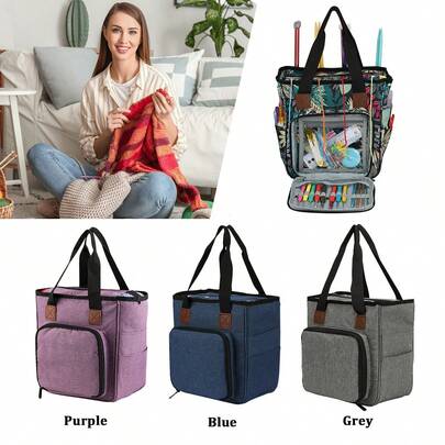 1pc Large Capacity Multi-Functional Yarn Crochet Needle Sewing Tool Storage Bag, Organizer, Multi-Layer Design, Suitable For Sewing & Knitting Hobbyists And Beginners