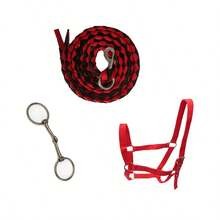 3er Set Pferde Halfter - Führleine + Halfter + Gebiss, Pferdereitausrüstung, Essenzielles Zubehör für Pferderennen und Reitsport