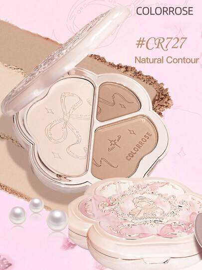 COLORROSE Matte Pearlescent Powder Contour Palette, Light, Smooth, Velety Texture ,With Mirror, Slimming Facial Nose, Natural Gradation, Bronzer Contour And Highlighter All-In-One Palette