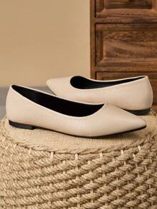 MonaNise 女士尖头时尚低帮平底鞋，户外休闲装，紫色、香槟色、红色、黄色、黑色 - 杏色 - 查看 4