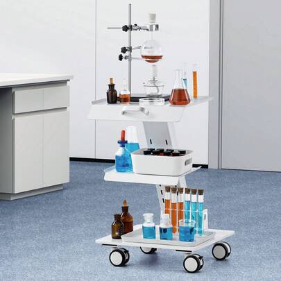 Lab Trolley, 3-Layer Rolling Lab Cart, Metal Mobile Trolley With Swivel Wheels, Tray Rolling Clinic Cart 220 Lbs Weight Capacity, For Lab, Clinic, Beauty And Salon