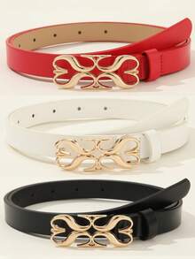 1 件优雅太阳形扣纯色 PU 皮革女士腰带，夏季新款夏季、学校秋季、秋季、万圣节 - 日字扣 - 查看 4