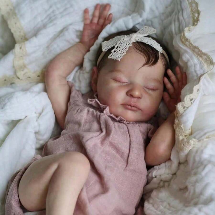 50cm 3D-Paint Skin With Visible Veins Reborn Babies, 20inch Asleep Newborn Doll Baby Girl Toy With Cloth Body And Soft Vinyl Limbs Handmade Birthday Gift For Children 3+