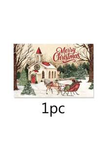 1/2/4pcs 30x45cm Christmas Theme Placemats, Vintage Christmas Snowy Landscape, Christmas Carriage Pattern Placemats, Kitchen Dining Table Decor, Decorative Accessories, Tableware Mats, Room Decor, Dining Table Decor