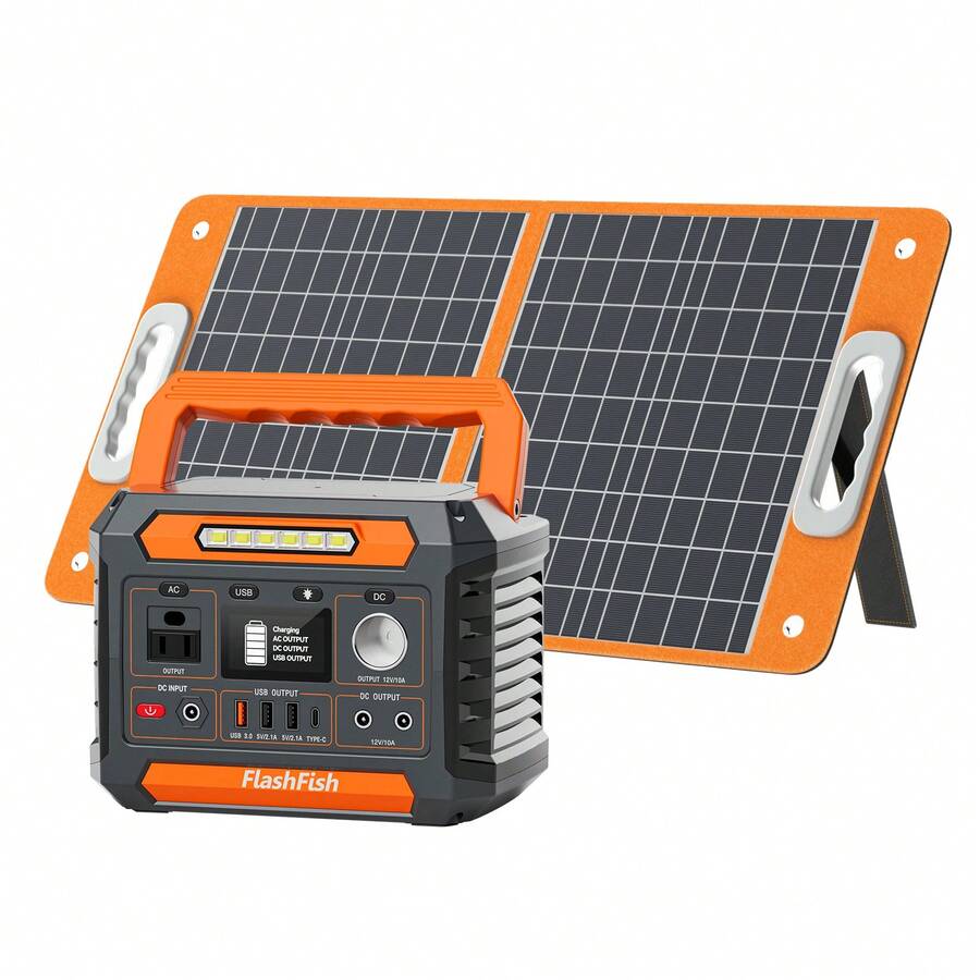 FF Flashfish Flashfish P66 Portable Power Station 300W&Foldable Solar Panel, Lightweight Li-Ion Battery Bank With AC/USB/DC Outputs, 230.88Wh Solar Generator For Camping, 18V/60W Portable Solar Charger Charge For Portable Power Station,Home Emergencies & Outdoor Trips - cam đen - Xem 1