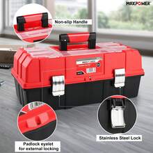 Maxwalk MAXPOWER 16-Inch Tool Box, Three-Layer Folding Plastic Storage Toolbox, Multi-Function Organizer With Tray And Dividers - Red - View 9