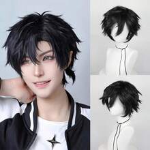 Perruque avec frange droite courte et volumineuse, perruque de cosplay unisexe pour anime, disponible en plusieurs couleurs, perruque avec frange en fibre synthétique résistante à la chaleur, apparence naturelle, haute densité, sans colle nécessaire, confortable à porter, fabriquée en fibre résistante à la chaleur, pour le quotidien, les vacances, les fêtes de Noël, les accessoires de scène, cadeau idéal - Multicolore - Voir 36