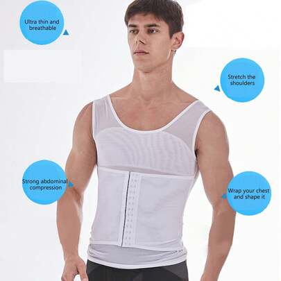 Faja Moldeadora de Espalda con Escote Medio, Corsé de Cintura Que Controla el Abdomen, Chaleco Moldeador para Hombres, Corsé, Medias, Blanco L