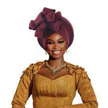 非洲传统头巾，Aso Oke 材质，镶嵌水钻，女士款，非洲头巾帽，自动 Gele 头巾，手工时尚头饰，适合婚礼、派对及其他节日佩戴，亦可作睡帽。 - 彩色 - 查看 11