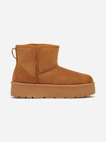 Thick Sole Platform Slip-On Snow Boots, Warm & Casual, Autumn/Winter - Camel - View 3