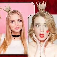 4 件套女王风格服装配饰套装，包括塑料皇冠、头带、项链、心形权杖和耳环 - 20 世纪 20 年代舞会服装道具，适合角色扮演和化妆舞会万圣节 - 彩色 - 查看 6