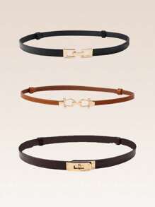 3/1pc Fashionable And Versatile Women's Thin Belt, Thin PU Leather With Gold Buckle Dress Belt, Pants, Suit, Daily Commuting And Leisure Belt, Good Things For Friends, Family And Girlfriends Fall, Autumn, Halloween