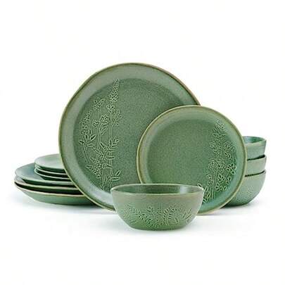 Carrie 12 Piece Dinnerware Set Service For 4 Green