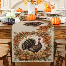 1 件/10 件感恩节火鸡、南瓜茶壶、花环印花桌旗、季节性家居装饰、农舍风格、亚麻材质、13 英寸 X 36 英寸 / 13 英寸 X 72 英寸 / 13 英寸 X 108 英寸，3 种尺寸可选，室内外派对装饰，南瓜主题装饰，房间装饰。适用于家庭厨房装饰和活动派对装饰 - 彩色 - 查看 4