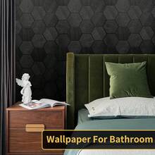 Black Peel And Stick Wallpaper, 15.'' X 118'' Wallpaper Embossed Easy Self Adhesive Removable Contact Paper Textured Cabinet Bedroom With Tape Measure (Cismmy 0001) - Lục giác đen - Xem 6