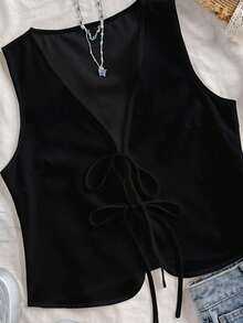 Soleia Top de tirantes informal de unicolor de verano para mujer  Lazo    Casual    TOP  Summer - Negro - Ver 9