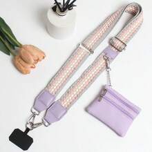 Crossbody Phone Strap With Zippered Pouch,Clip And Go Phone Charm With Wallet, Adjustable Smartphone Lanyard Wrist Strap - 034淺紫粉漸變 - 查看 2