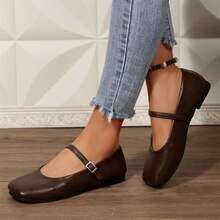 Flats For Women Elegant Square Toe Slip On Flats Soft One Line Strap Flats Retro Flat Shoes - màu nâu - Xem 7