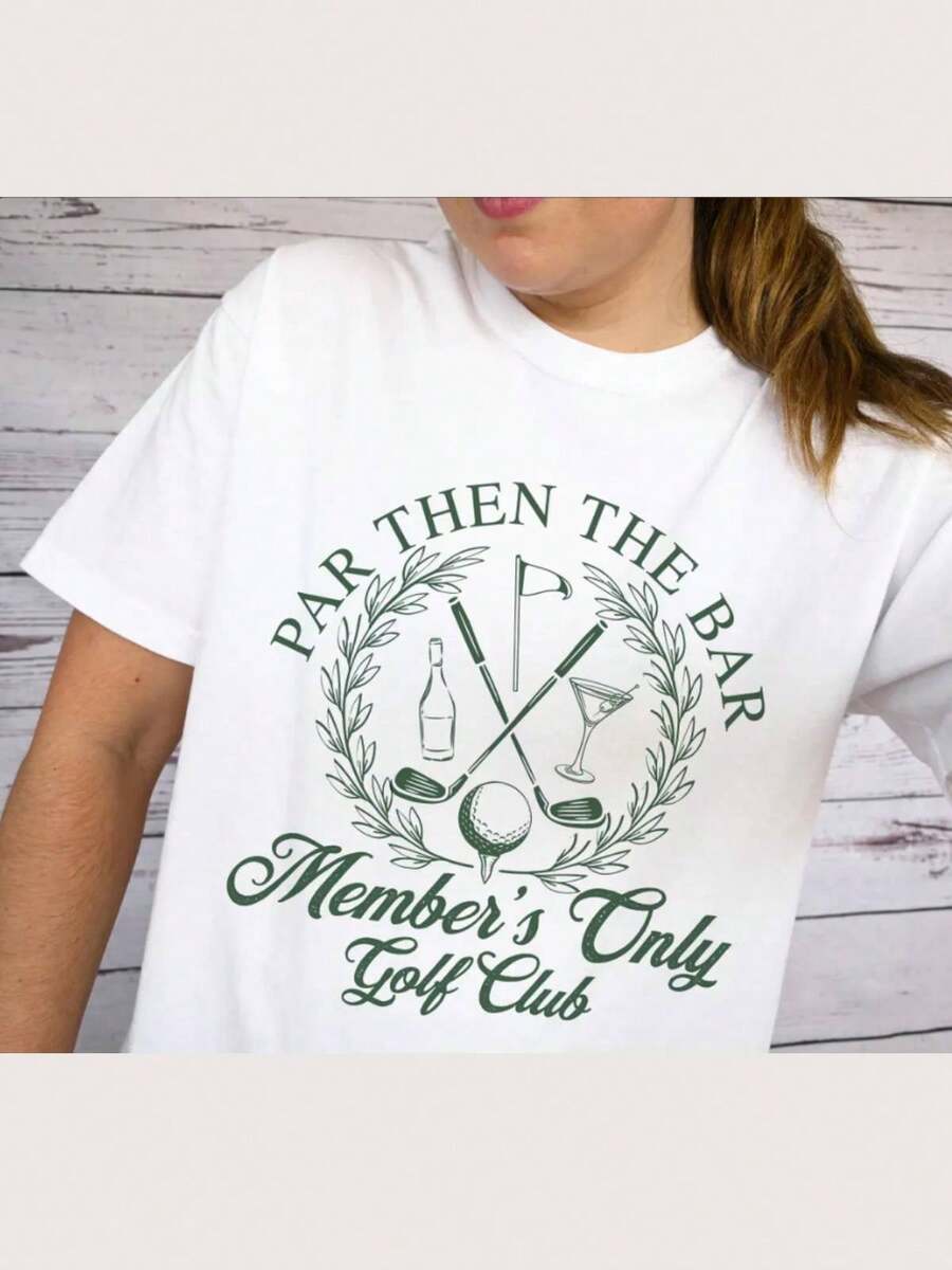 Women Club Golf T-Shirt - Women's Golf Tee, Golf Lover Gift, Golfing Shirt, Golf Tournament Apparel, Golfing Outfit Summer Shirts For Women,100% Cotton Womens Oversized Printed Graphic T-Shirts Women Casual Round Neck Short Sleeve Tee 1pcs Fashion Shirt, Halloween Gift, Xmas Gift - Trắng 004 - Xem 1
