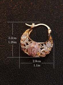 Mexican Style Metallic Hollow Asymmetrical Earrings, Perfect For Parties, Couples Anniversary Gift, Rose Gold Plated, Suitable For Teenagers - Red - View 3