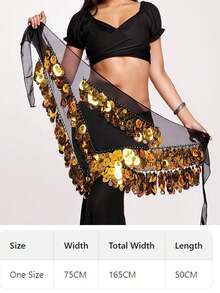 1条女士肚皮舞臀巾，新款流苏亮片腰巾/腰带，初学者三角巾，东方舞腰部配饰 - 彩色 - 查看 12