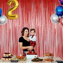 Gói 4 Rèm lá kim loại màu đỏ kim tuyến rèm tua rua phông nền chụp ảnh đạo cụ cho tiệc sinh nhật đám cưới đính hôn tiệc chào đón em bé độc thân giáng sinh lễ kỷ niệm trang trí tiệc, tốt nghiệp, tiết lộ giới tính, tiệc disco - Đỏ - Xem 6