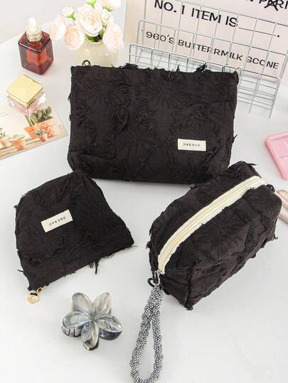 1 PC Black Tassel Jacquard Travel All-Match Back To School Halloween In Bulk Make Up Bag,Fashionable And Casual Large Capacity Portable Zipper Makeup Bags,Travel Storage Stationery Storage,Vacation Essentials Cosmetic Bags For Pouch Pads,Wired Earphones,Charger,Lipsticks,Cosmetics,Perfume,Skin Care And Beauty Products,Home Decor,For Women,Nurses,Students,School Girls,Holiday Gifts,Pouch,Makeup Pouch,Travel Essential