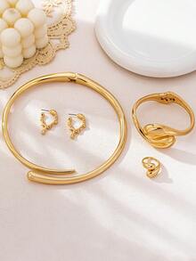 1 Bộ trang sức vòng tay, nhẫn, vòng cổ, hoa tai bằng hợp kim hình giọt nước kim loại thanh lịch, thích hợp cho các bữa tiệc, dạ hội và hẹn hò, một món quà thanh lịch cho bạn gái - Bạc - Xem 6