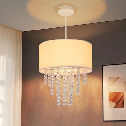 ZMH Hängelampe Wohnzimmer Pendelleuchte Schlafzimmer - Hängeleuchte E27 Kristall Stoff Esstischlampe Hängend Modern Esszimmerlampe Esszimmer Pendellampe Design Weiß für Esstisch (Ohne Leuchtmittel)