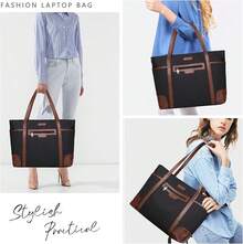 Bolsa para computadora portátil para mujer, resistente al agua, clásico, 15,6" - Negro y Marrón - Ver 2