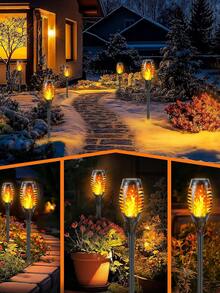 4/8/12 件户外太阳能手电筒，带闪烁火焰的太阳能灯，用于花园装饰，闪烁火焰花园灯，IP44 防水，太阳能自动开/关，适用于草坪、庭院、人行道、车道景观照明，太阳能灯户外圣诞装饰，圣诞灯，仙女灯 - Warm light - 查看 4