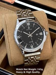 Pablo Raez 1 pieza Reloj grande y pesado para hombre de alta calidad, accesorio de verano, relojes vintage populares de nueva marca de lujo, pulsera de acero inoxidable chapada en plata IP con calendario y esfera simple, resistente al agua 50m, reloj de cuarzo de moda casual con manecillas luminosas, adecuado para uso diario, regalo para maestros, padres o amigos varones para cumpleaños, graduación o boda - Unitalla - Ver 7