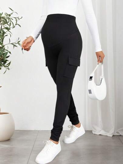 Leginsy ciążowe podtrzymujące brzuch z kieszeniami, regulowanym pasem i mankietami (YY440)