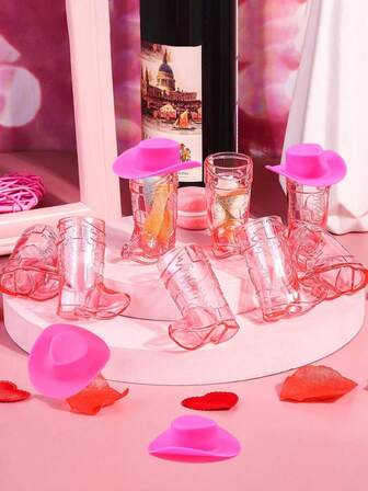 Set de 24 piezas (12 mini sombreros de vaquero de plástico y 12 vasos con forma de bota de vaquero), sombreros de vaquero y vasos con forma de bota, suministros para fiestas adecuados para decoración de fiestas de cumpleaños con temática vaquera y recuerdos para despedidas de soltero, 1 onza