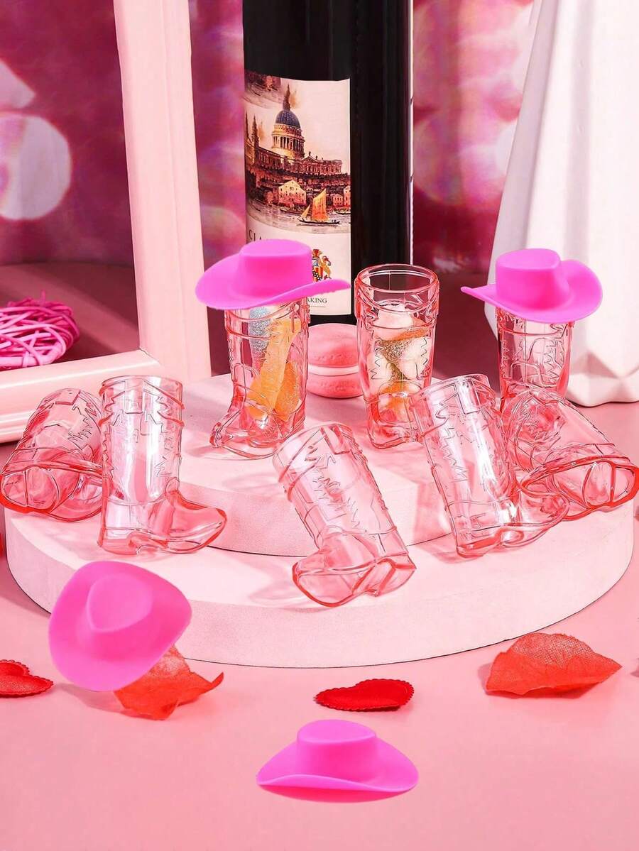 24pcs/Set (12 Mini Plastic Cowboy Hats & 12 Cowboy Boot Cups), Western Cowboy Hat & Boot Cups, Party Supplies Suitable For Theme Birthday Party Decor And Cowboy Bachelor Party Favors, 1oz - Multicolor - View 1