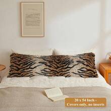 20x54 Fluffy Cheetah Print Body Pillow Cover, Leopard Print Plush Fuzzy Pillowcase With Zipper, Farmhouse Shaggy Long Pillow Cover Women Side Sleepers, Pink - 虎紋棕色 - 查看 2