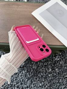 1pc Solid Color Dopamine Matte Finish Card Holder Simple Clean Phone Case Compatible With IPhone 16 Pro Max Waterproof Shockproof Anti-Fall Scratch Resistant,International Version, Not The Domestic Version - Hot Pink - View 6