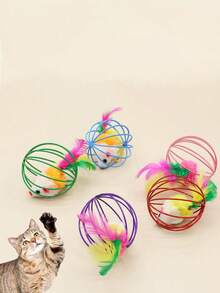 1 件装笼中仓鼠自扶正猫玩具、猫玩具球、逗猫棒，带小老鼠玩具和铃铛