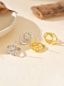 Pendientes de diseñador únicos de plata de ley 925 de estilo de línea de lujo ligero de Ewell, con diseño hueco retorcido para uso diario de niñas