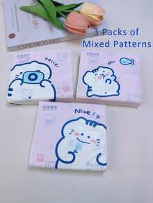 120 piezas Pañuelos faciales de 3 capas gruesos con estampado de dibujos animados, paquete pequeño, pañuelos de mano portátiles, de pulpa de madera, incluye 3 estilos de empaque al azar, adecuados para cocina, baño, hogar, uso diario - Multicolor - Ver 11