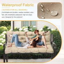 Porch Swing Cushion With Backrest Waterproof Bench Cushion For Outdoor Furniture 23 Seater Replacement Thickened Swing Cushion With Ties Patio Outdoor Backyard And Garden Cream 60x40in - 奶油 - 查看 4