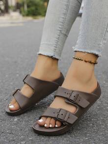 Women's Comfortable Slip-On Slippers, Solid Color Basic Style, Casual Vacation Fashion, Flat Sandals For Beach, Spring/Summer/Autumn